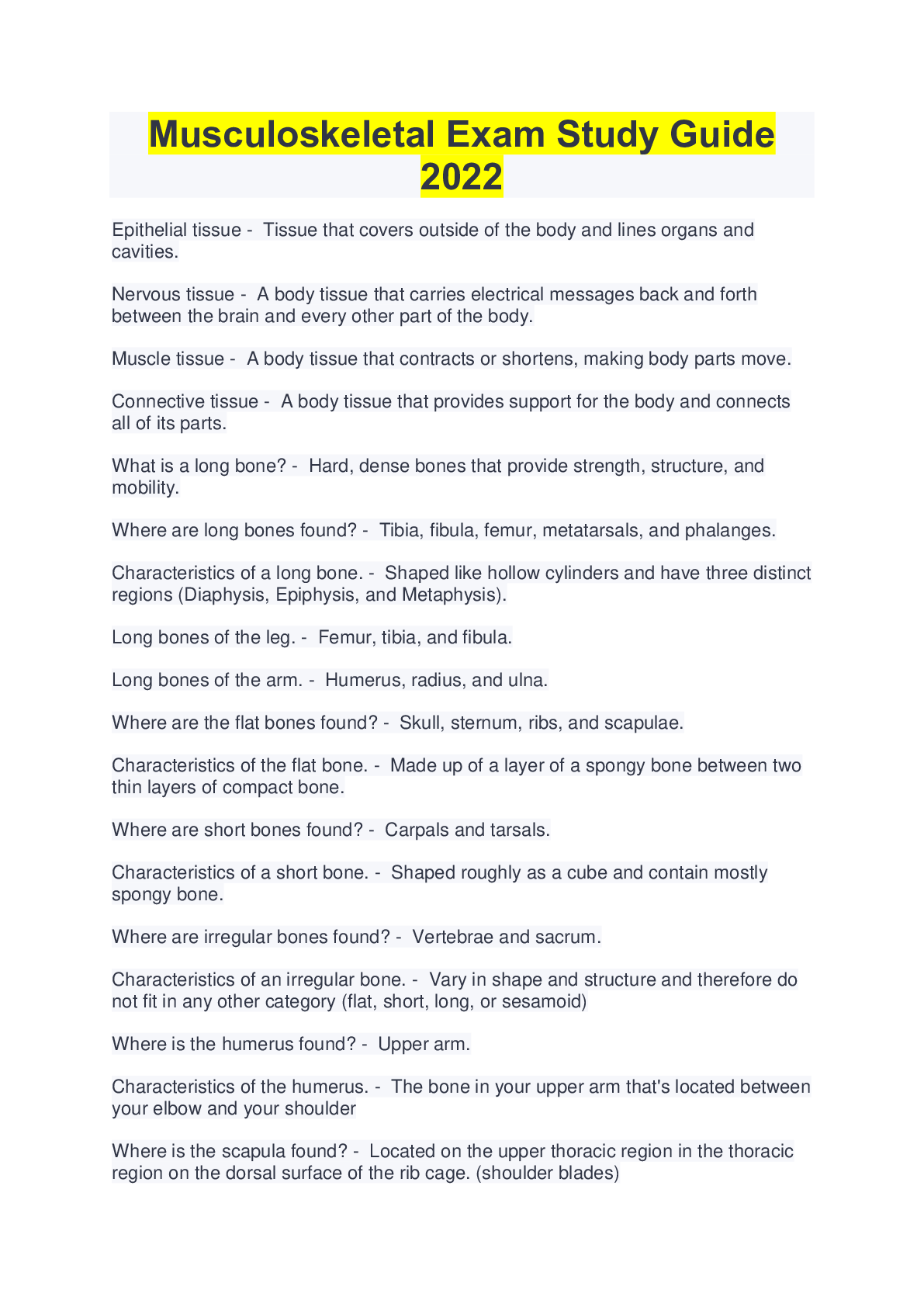 Preview image of Musculoskeletal Exam Study Guide  2022 document